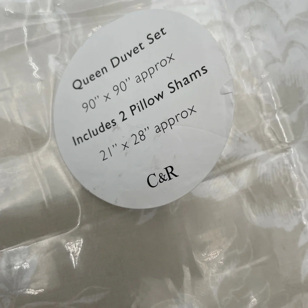 Cabbages & Roses Queen Duvet Set 3pc Taupe Neutral Floral Paris‎ Rose LINEN